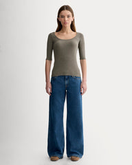 The Luxe Rib Scoop-Neck Tee | Heathered Fatigue