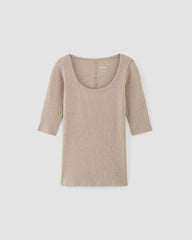 The Luxe Rib Scoop-Neck Tee | Heathered Tan