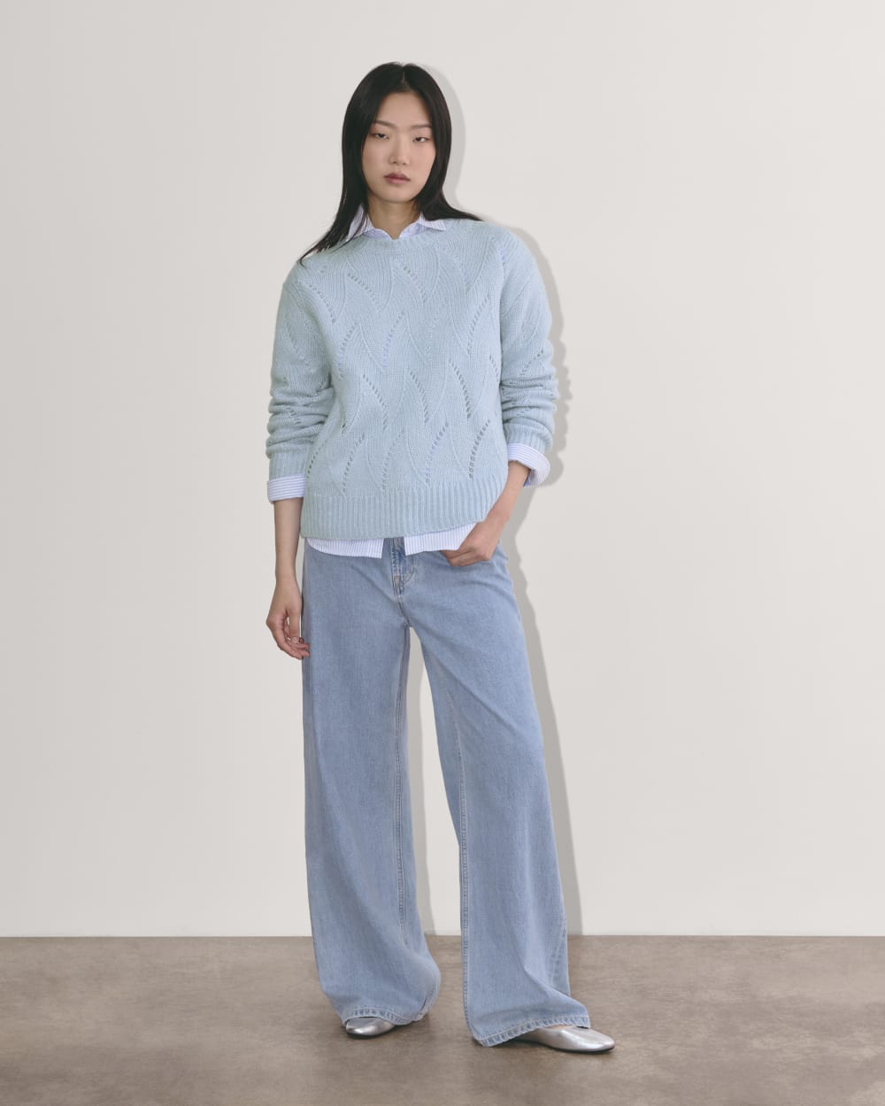 The Pointelle Sweater in Cloud | Chambray Blue
