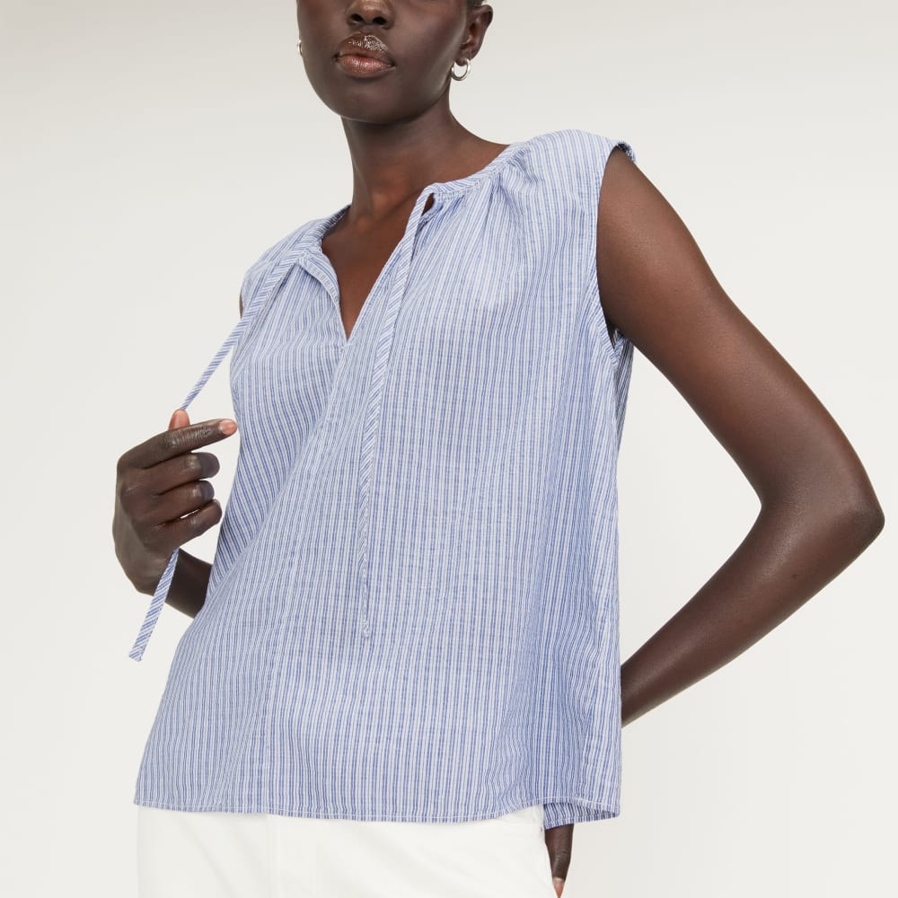 The Gathered Tie-Front Top | Mazarine Blue / Optic White