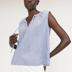 The Gathered Tie-Front Top | Mazarine Blue / Optic White