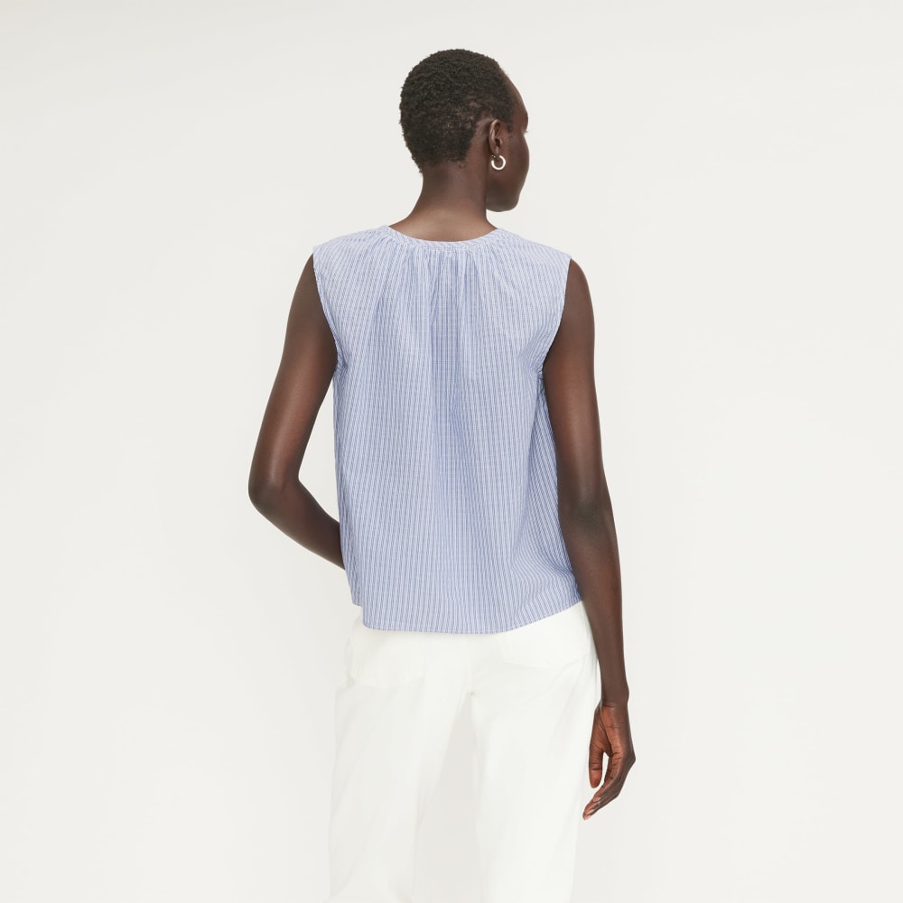 The Gathered Tie-Front Top | Mazarine Blue / Optic White