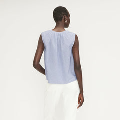 The Gathered Tie-Front Top | Mazarine Blue / Optic White