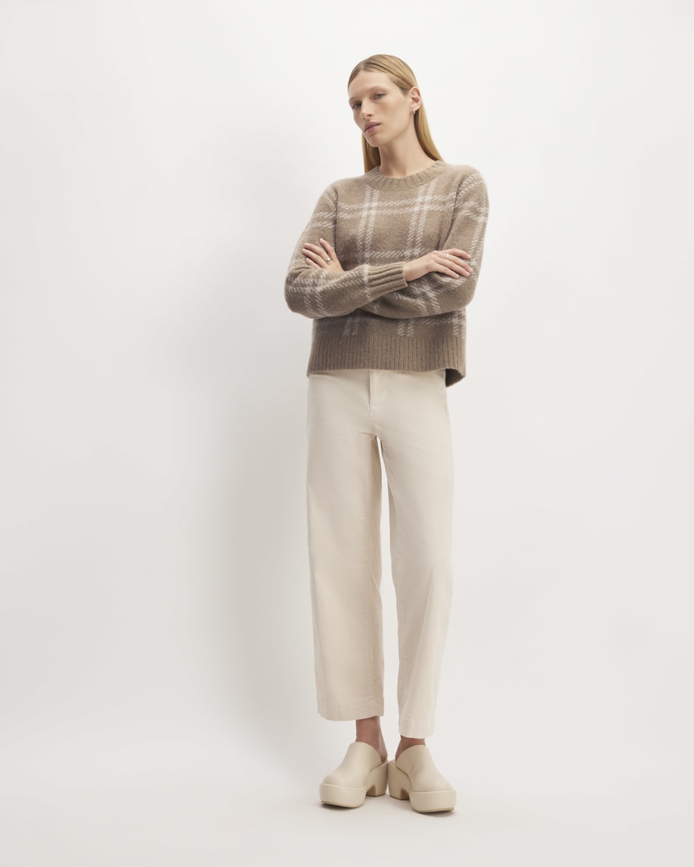 The Alpaca Cropped Crewneck Sweater | Wheat / Lightest Taupe