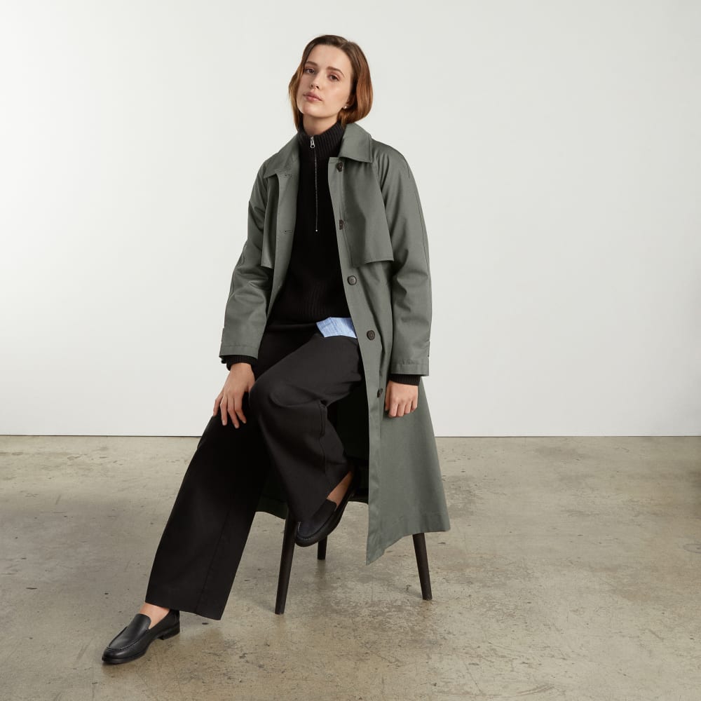 The Long Mac Coat | Pewter Green