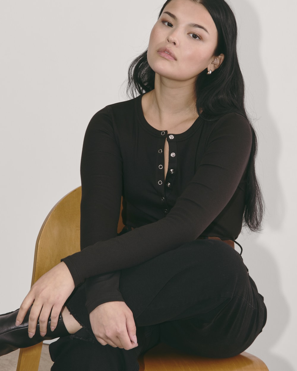 The Luxe Rib Henley | Black