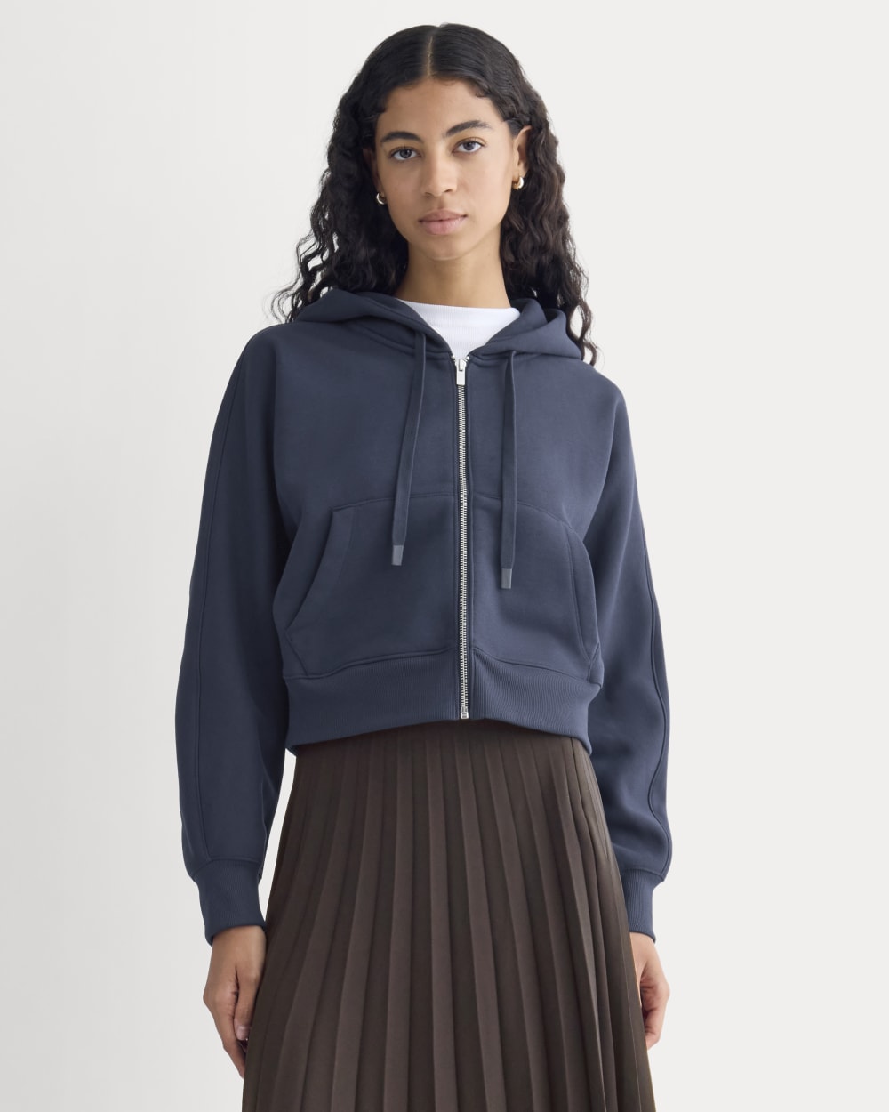 Luxe Fleece Full-Zip Cropped Hoodie | Navy
