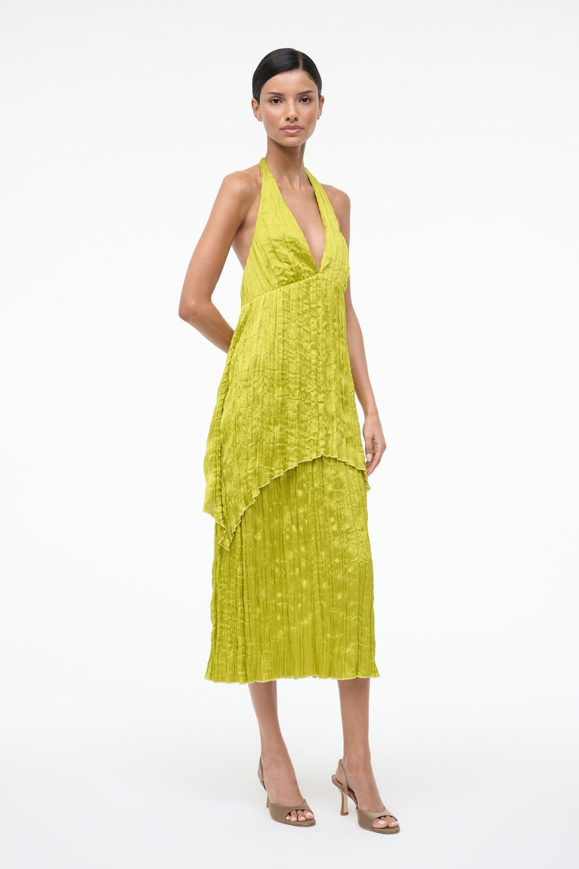 LAURIE DRESS | CHARTREUSE PLISSE