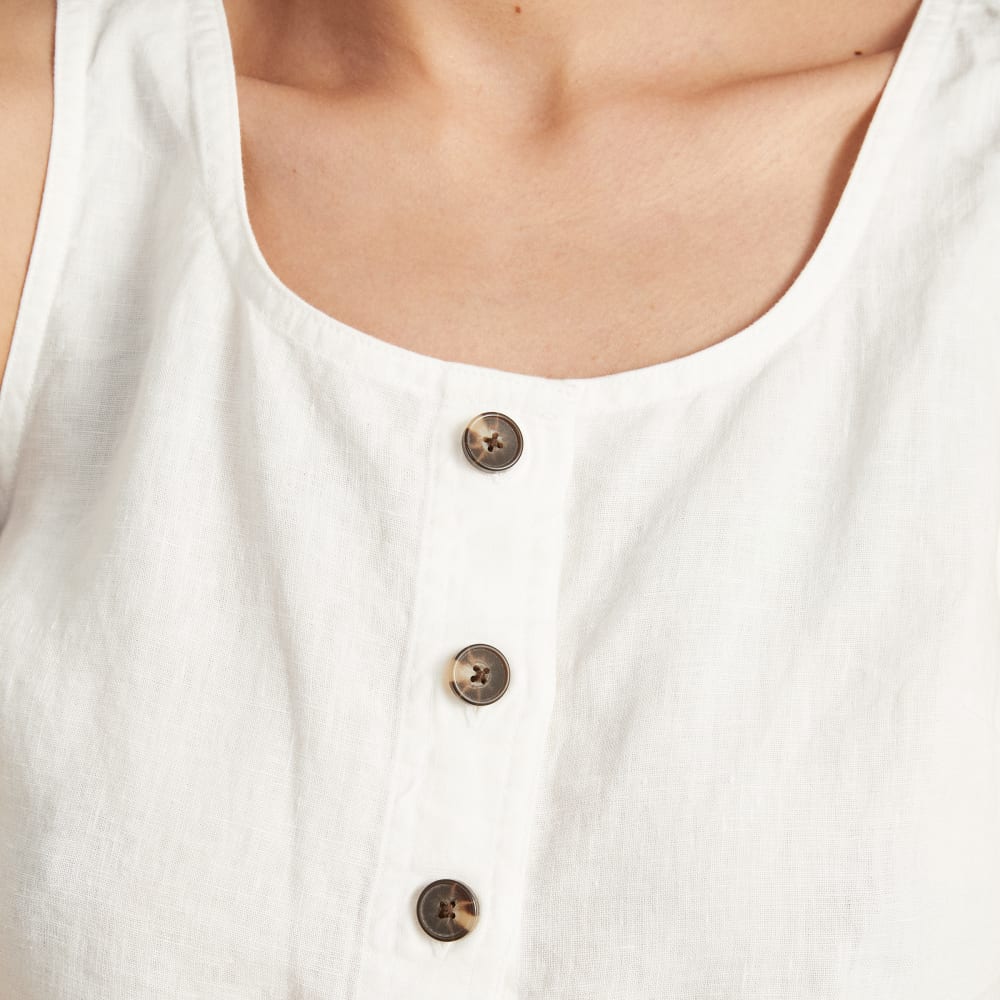 The Linen Button-Front Crop Tank | White