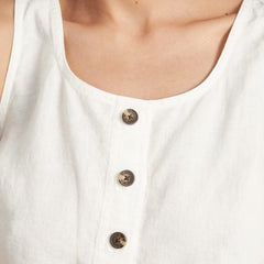 The Linen Button-Front Crop Tank | White