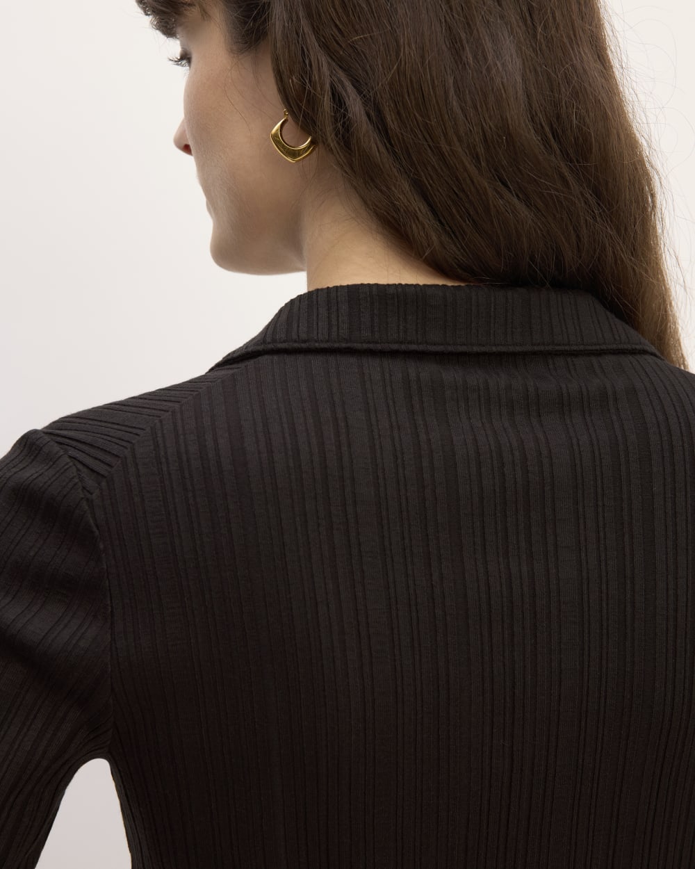 The Rib Soft Knit Open Collar Polo | Black