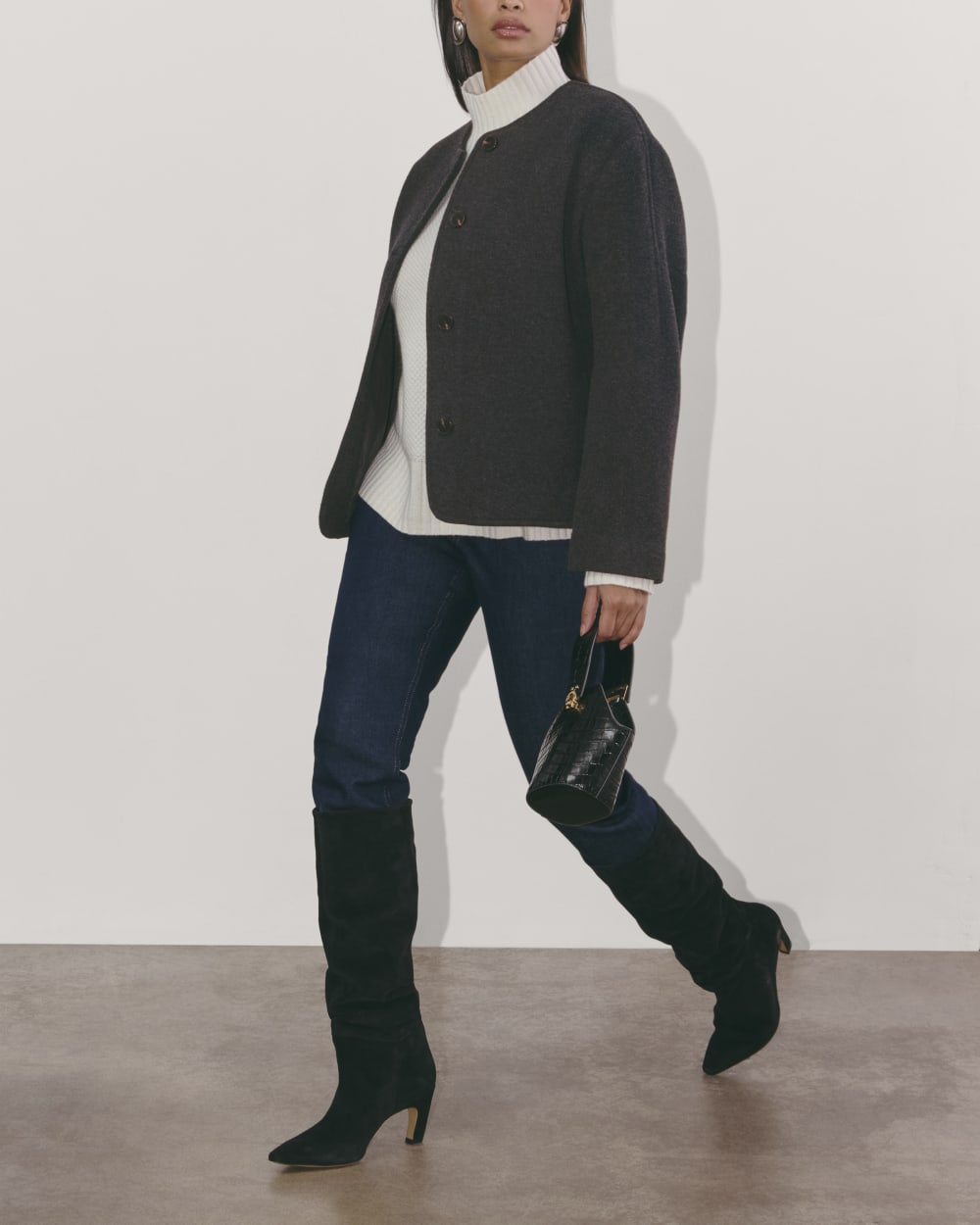 The Cocoon Coat in Wool | Heather Charcoal