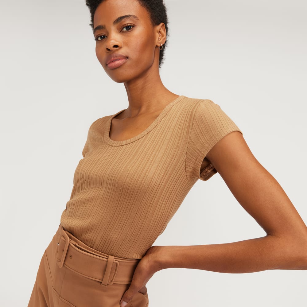 The Rib Soft Knit Scoop-Neck Tee | Caramel