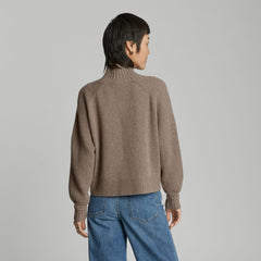 The Cashmere Ribbed Turtleneck | Heathered Taupe Grey