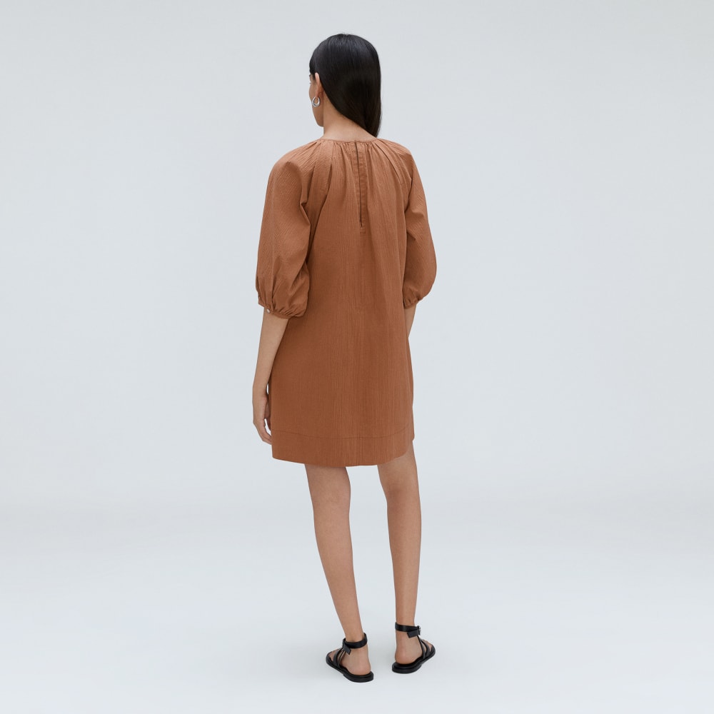 The Seersucker Puff Sleeve Dress | Tawny Brown