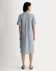 The Daytripper Dress in Linen | White / Blue