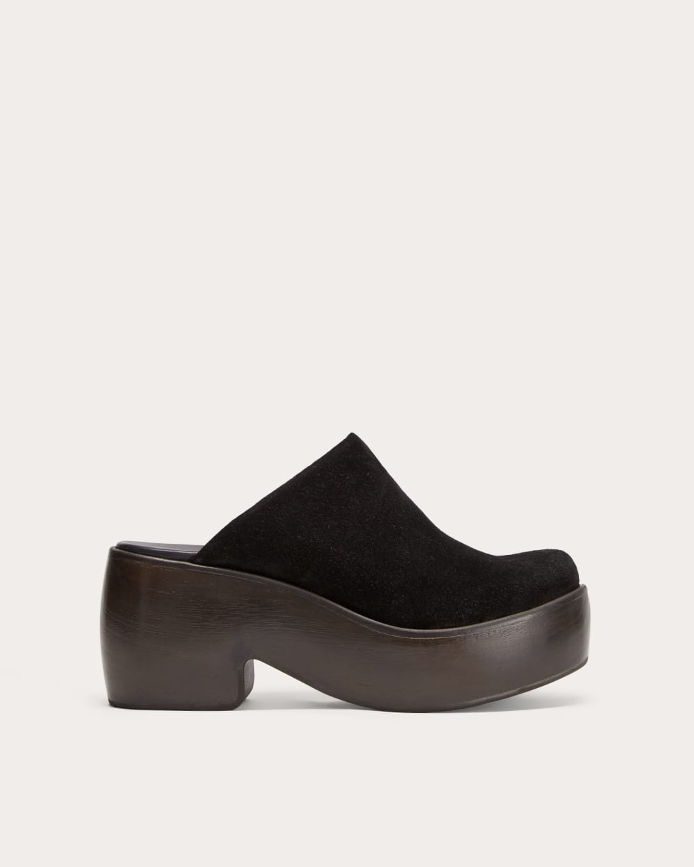 The Wooden Puffa Clog | Black Suede