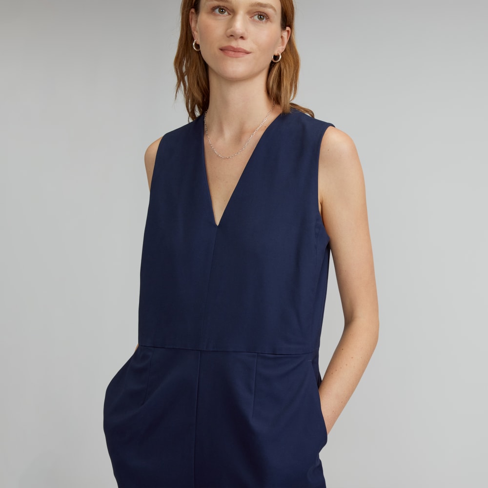 The Structured Cotton Jumpsuit | Navy