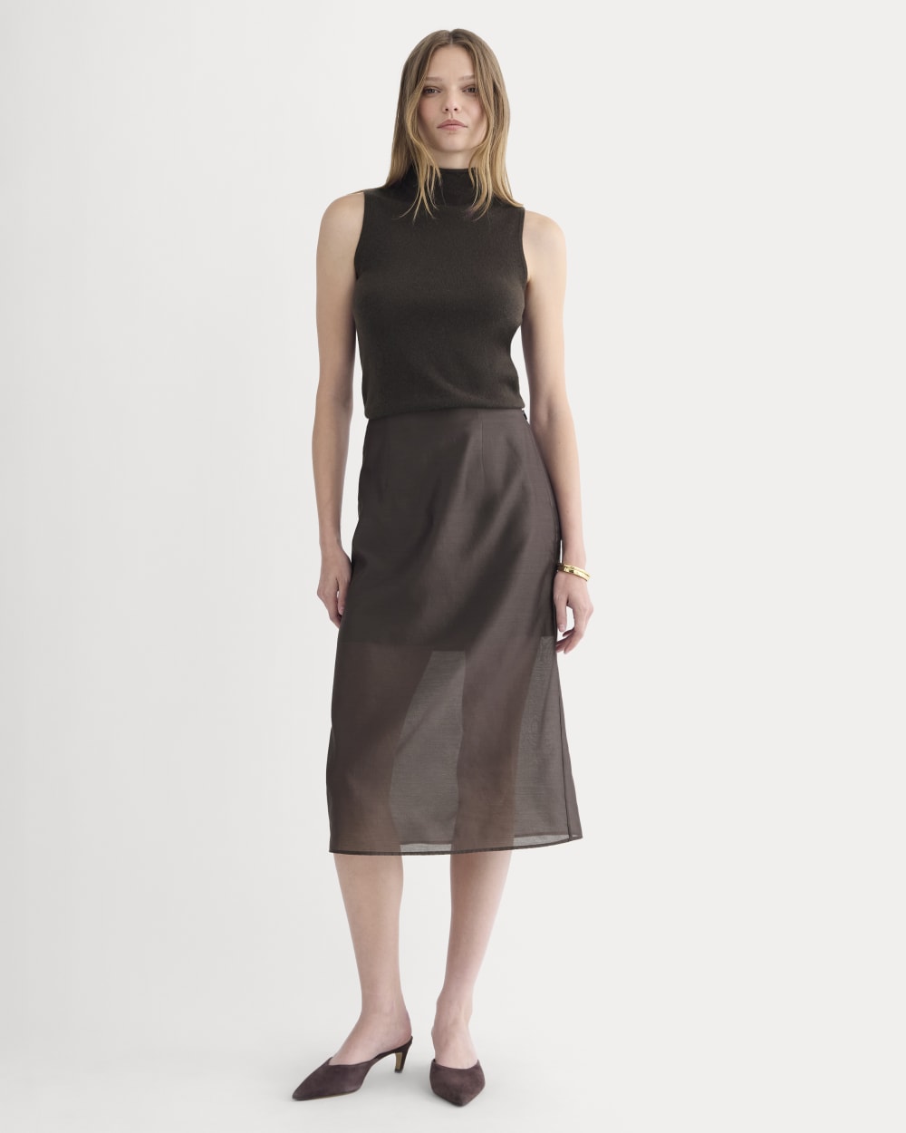 Midi Skirt in Cotton-Silk Organza | Dark Chocolate