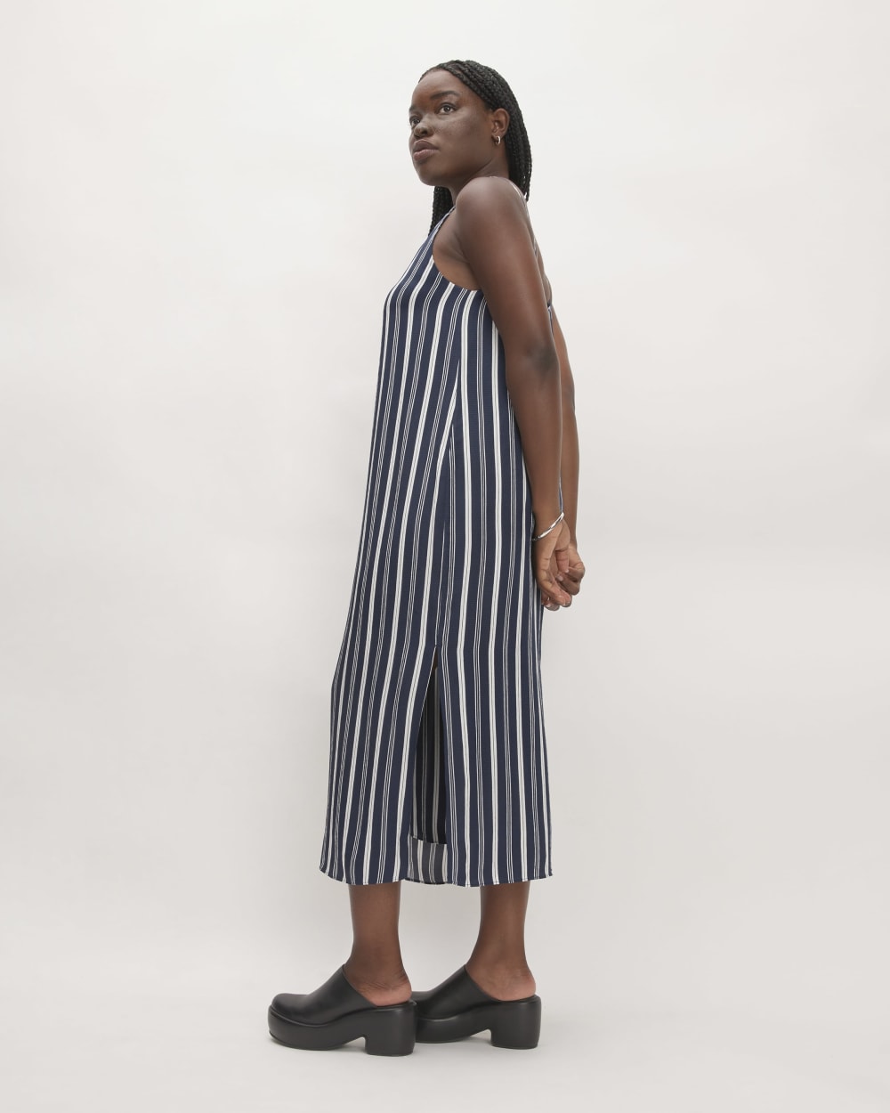 The Hammered Satin Slip Dress |  Navy / Bone