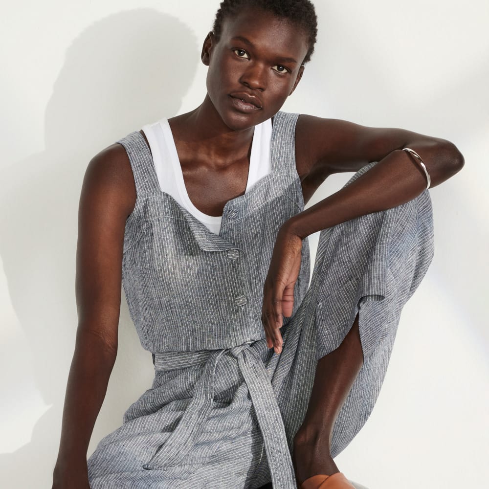 The Linen Jumpsuit | Canvas Tan / Navy