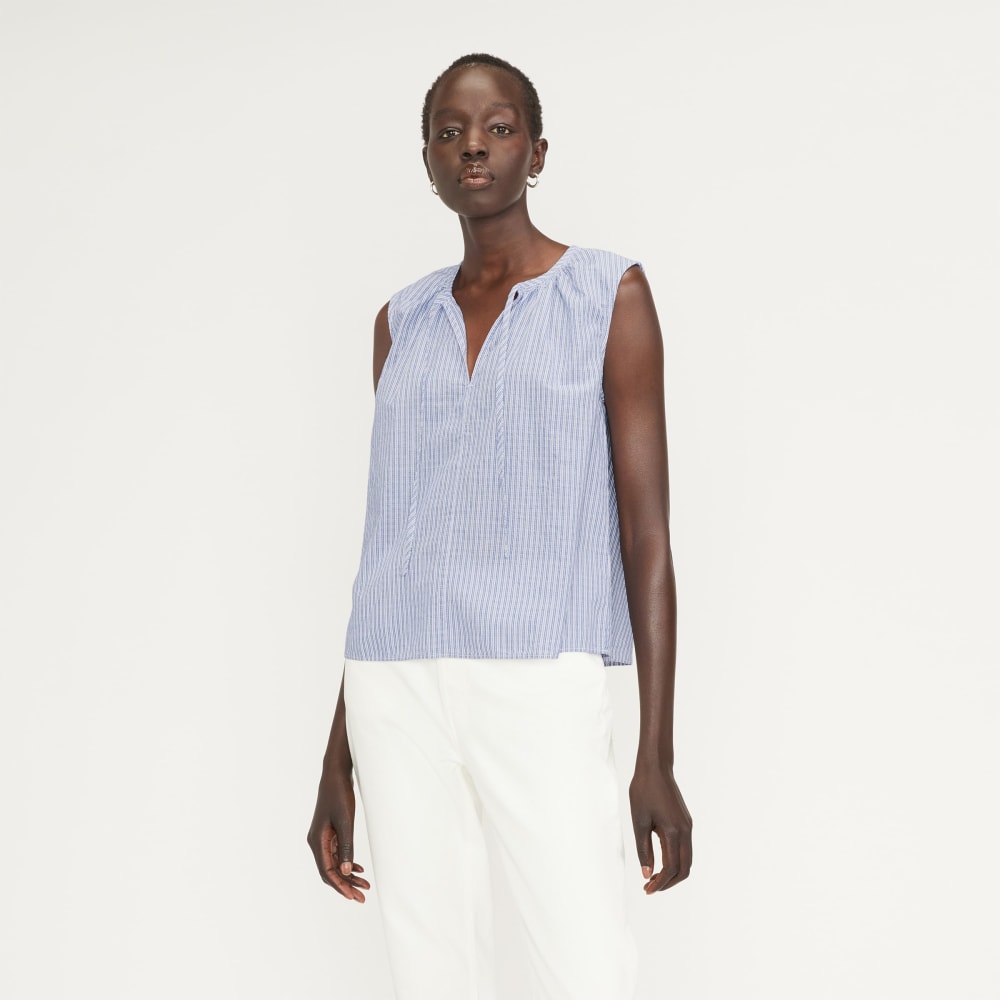 The Gathered Tie-Front Top | Mazarine Blue / Optic White