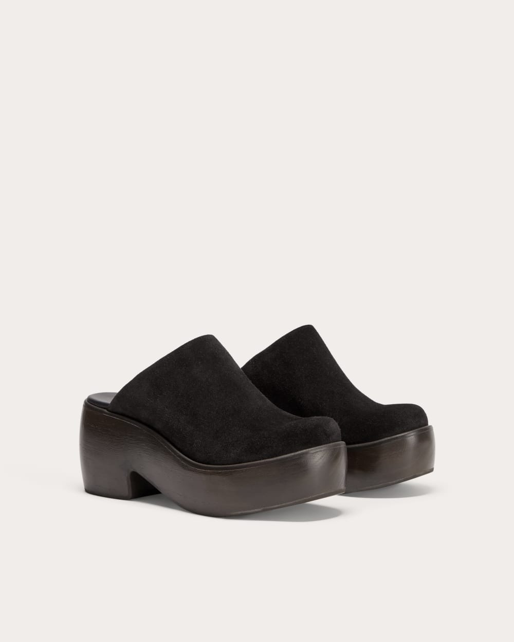 The Wooden Puffa Clog | Black Suede
