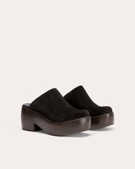 The Wooden Puffa Clog | Black Suede