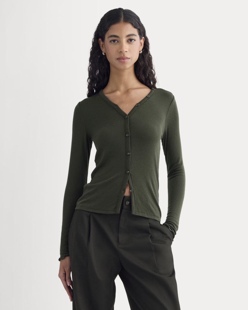 Sheer V-Neck Cardigan in Butterluxe | Dark Green