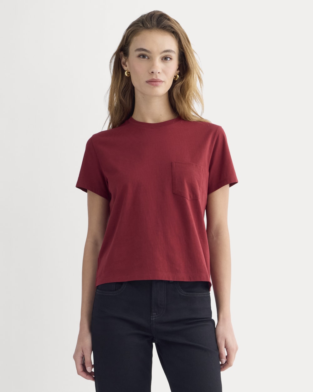 The Box-Cut Tee in Essential Cotton | Merlot | Pocket