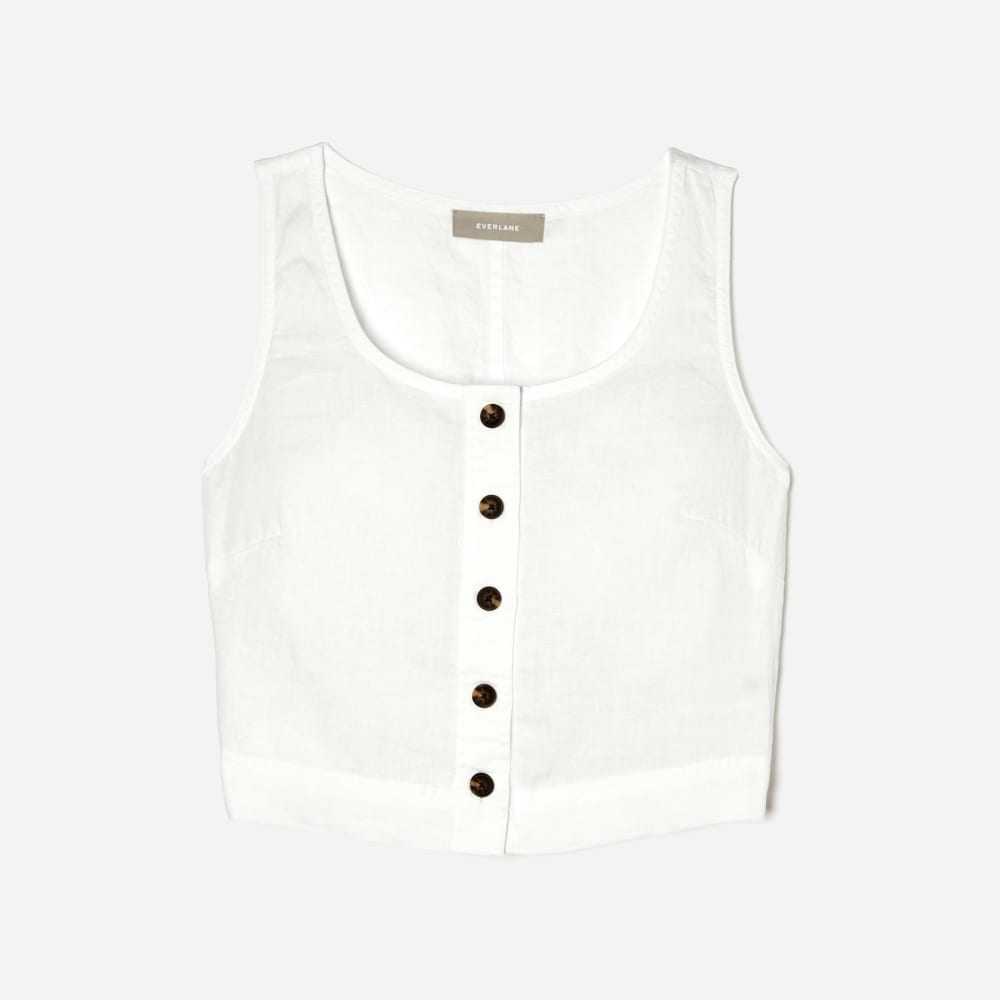 The Linen Button-Front Crop Tank | White