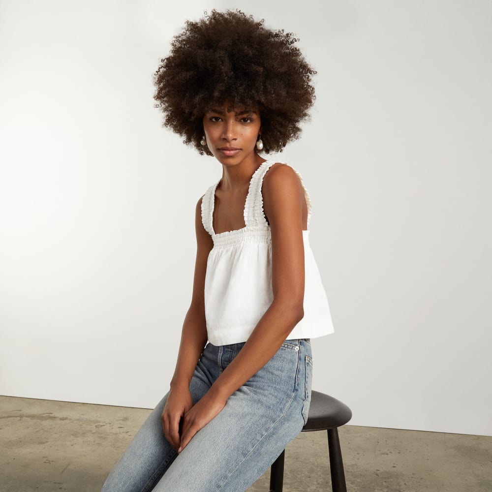 The Smocked Linen Cami | White