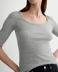 The Luxe Rib Scoop-Neck Tee | Heathered Grey