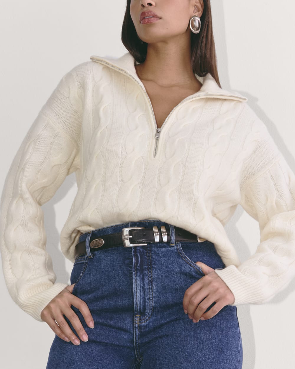 The Cable Half-Zip in Luxe Merino | Bone