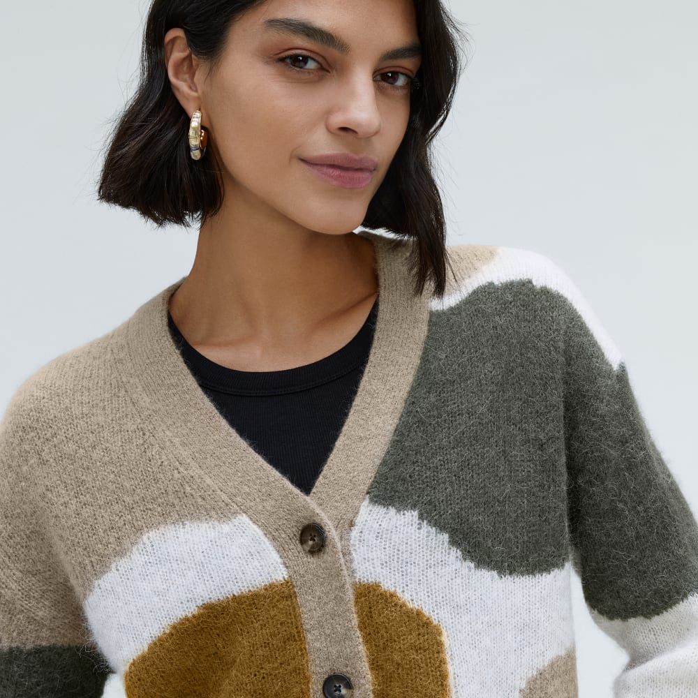 The Alpaca V-Neck Cropped Cardigan | Neutral Camo