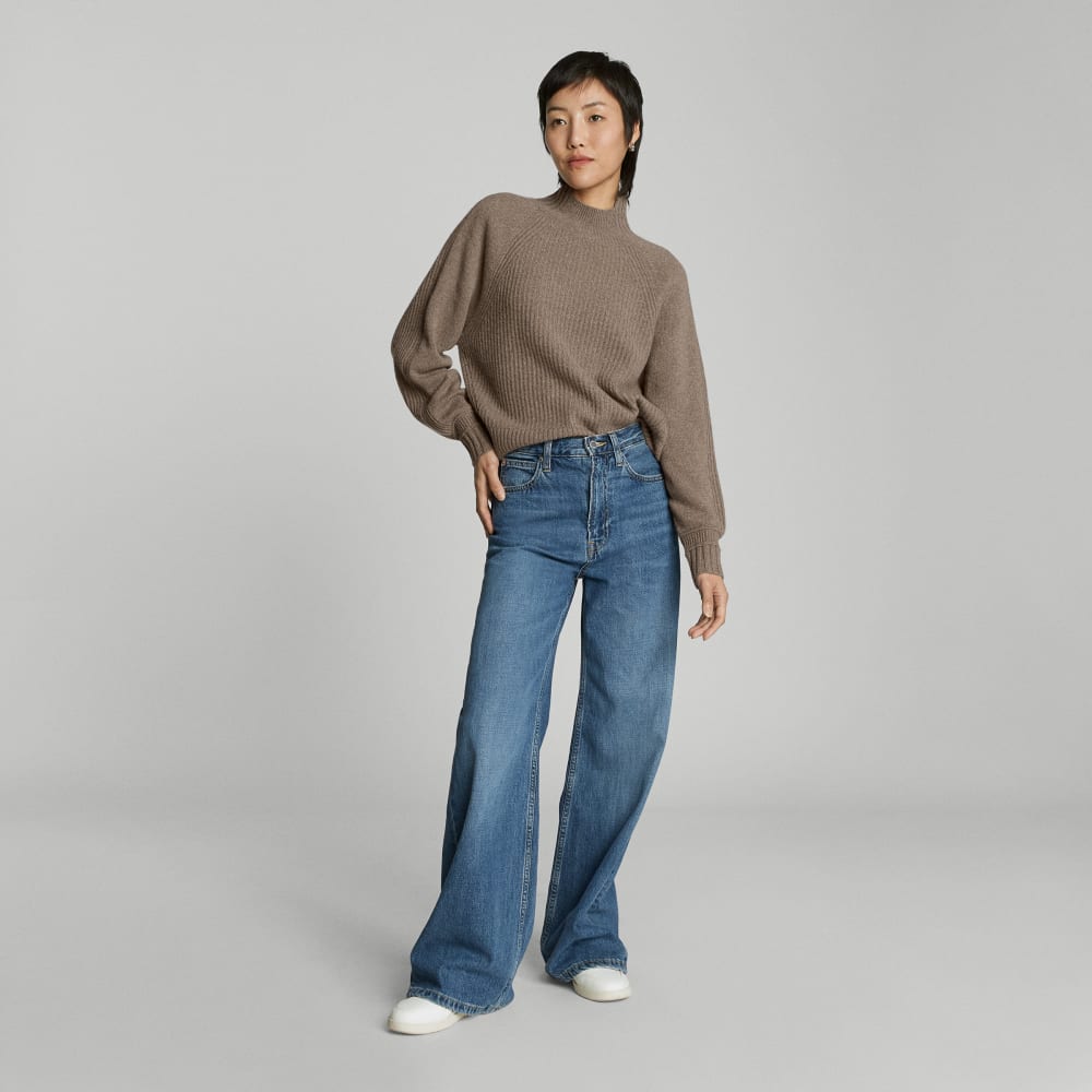 The Cashmere Ribbed Turtleneck | Heathered Taupe Grey