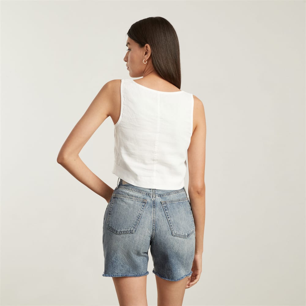 The Linen Button-Front Crop Tank | White