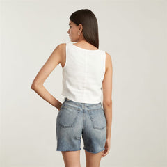 The Linen Button-Front Crop Tank | White