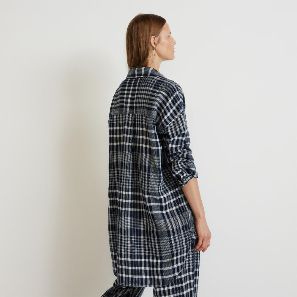The Way-Long Linen Shirt | Canvas Tan / Navy