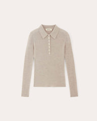 The Polo in Ultrasoft Merino | Heather Oatmeal