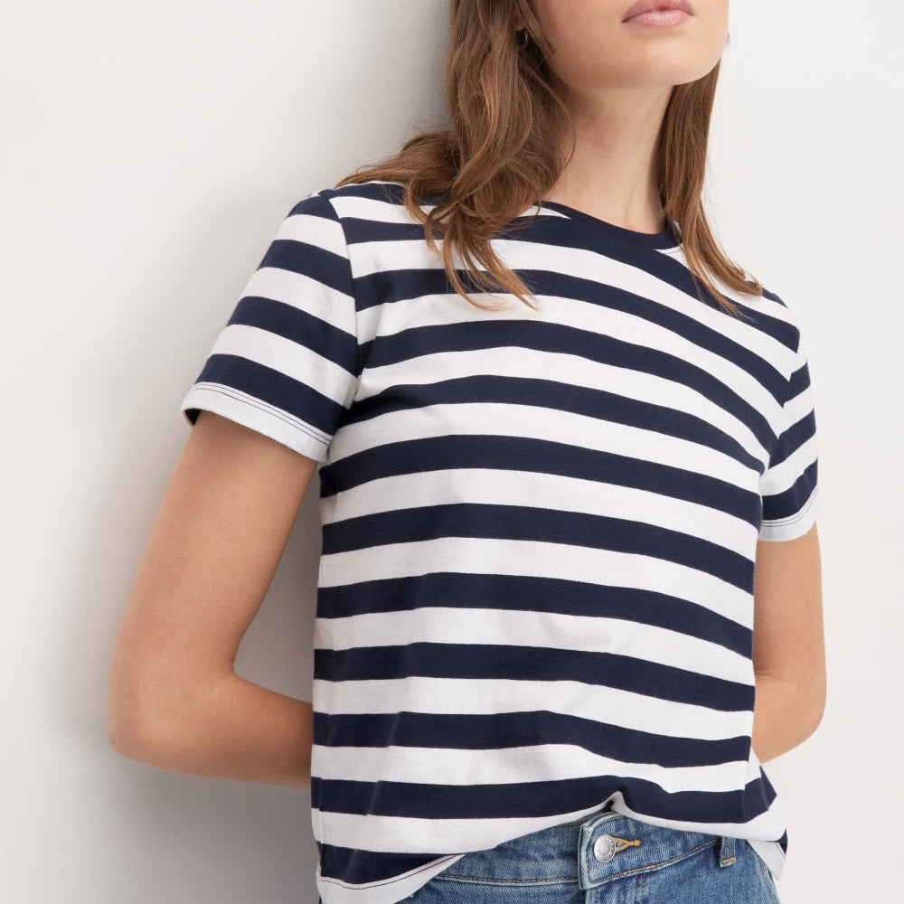 The Box-Cut Tee in Essential Cotton | Navy / Canvas | No Pocket