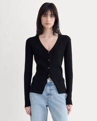 Cashmere Ribbed V-Neck Cardigan | Black
