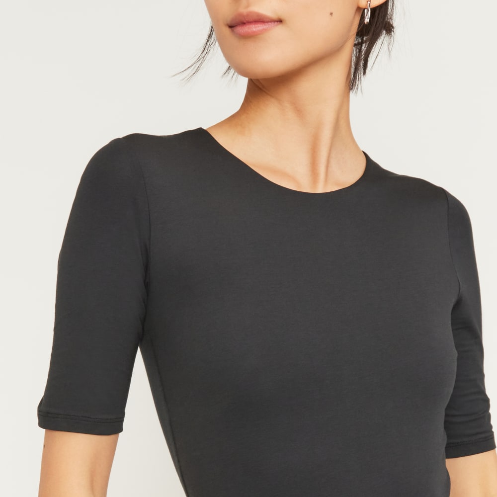 The Short-Sleeve Crew Neck Bodysuit | Black | Thong