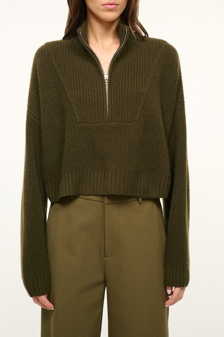 Cashmere Cropped Hampton Sweater | Olive