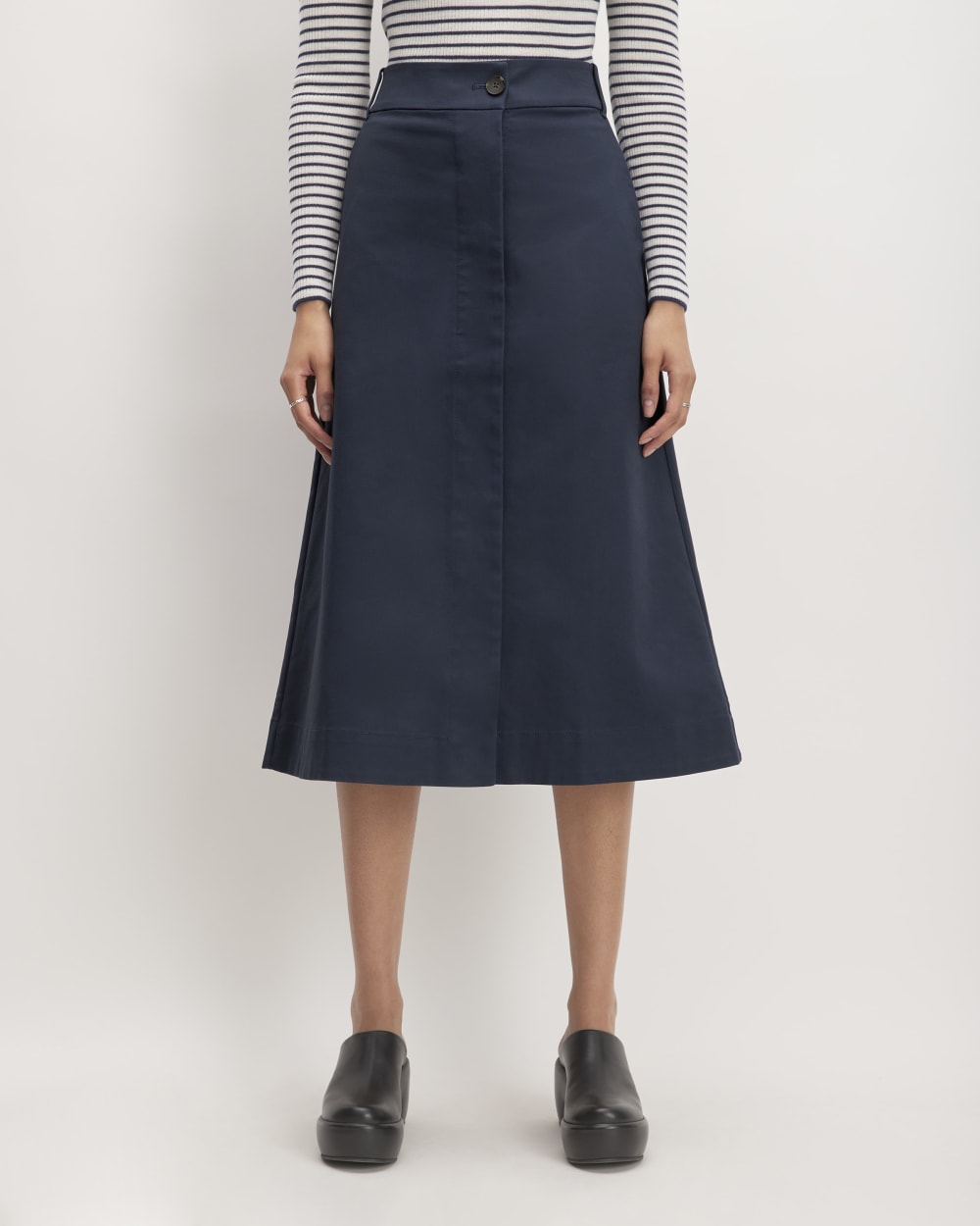 The Structured Cotton A-Line Skirt | Navy