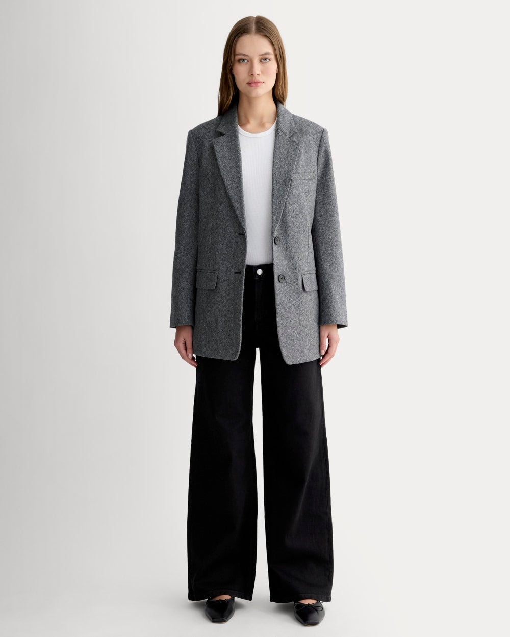 The Oversized Blazer in Wool | Grey Herringbone