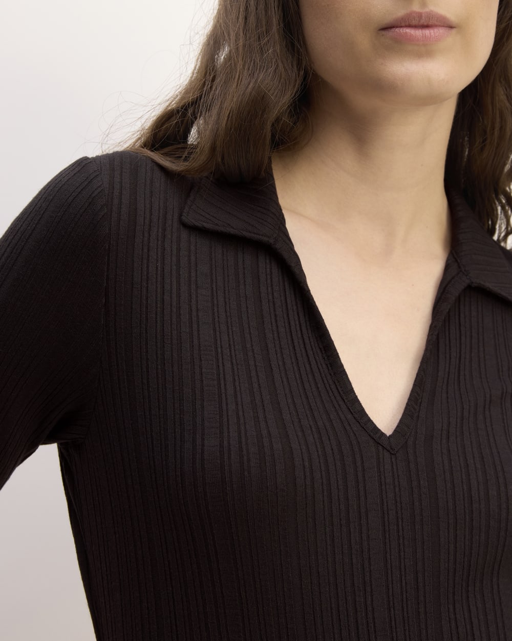 The Rib Soft Knit Open Collar Polo | Black