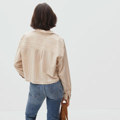 The Way-Short Shirt in Silky Cotton | Golden Brown / White