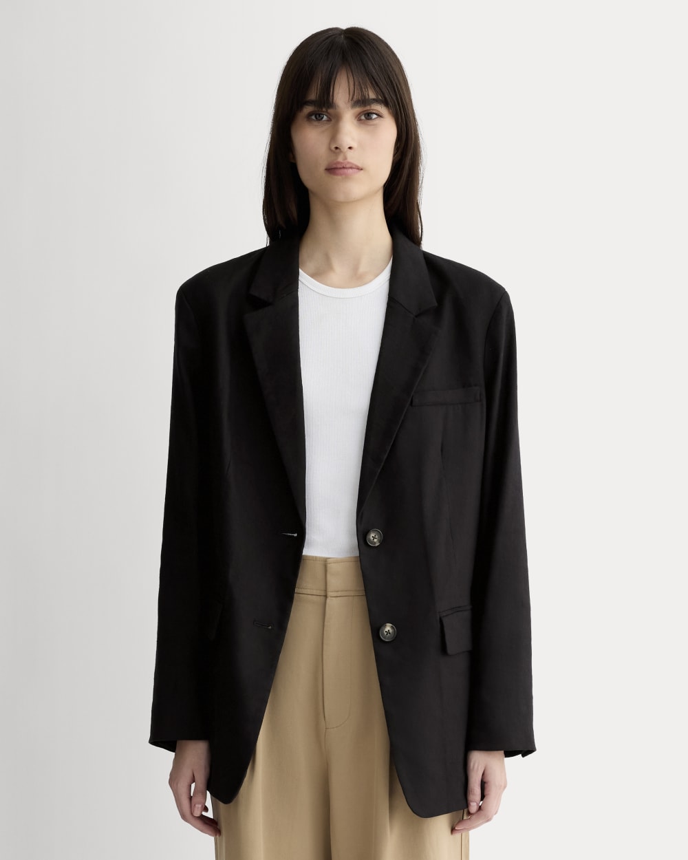 The Oversized Blazer in Stretch Linen | Black