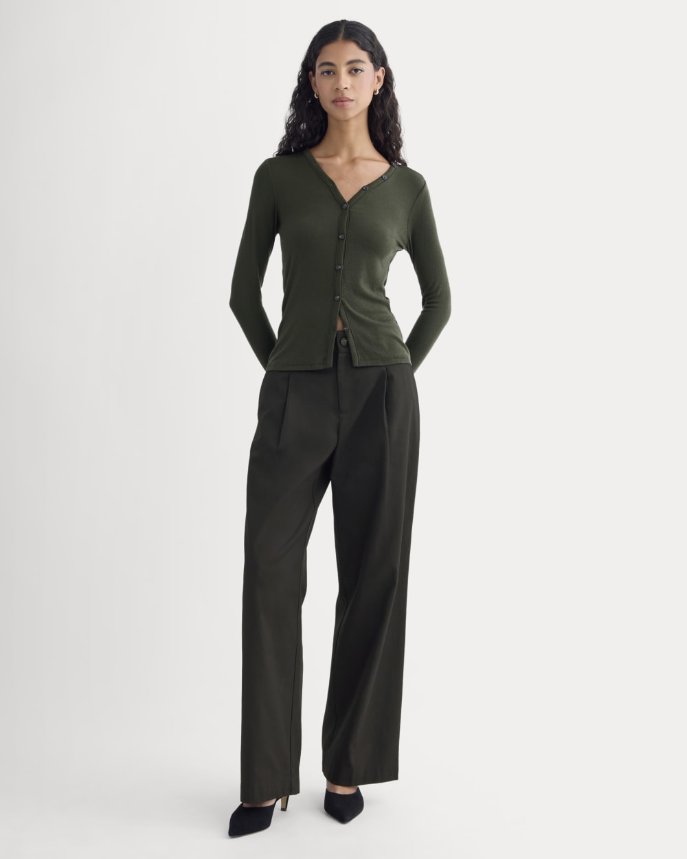 Sheer V-Neck Cardigan in Butterluxe | Dark Green